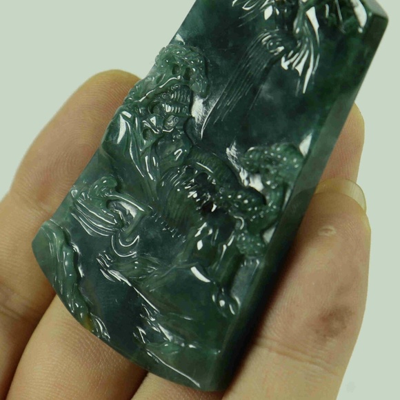 Dark Green Natural A JADE jadeite Two-sided Carved Pendant 山水 1898-2 - Picture 5 of 9